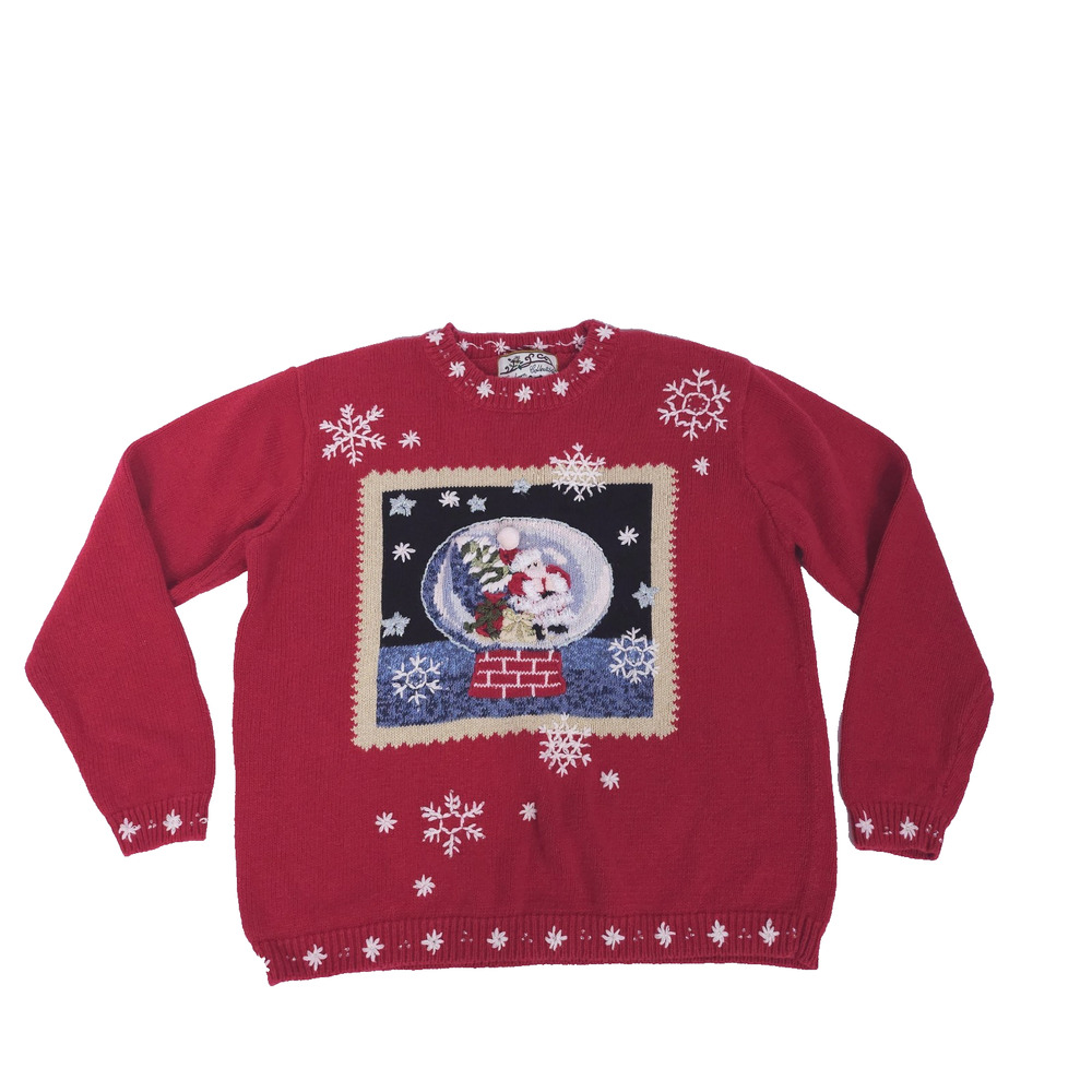 VTG Heirloom Collectible Christmas Sweater Womens S Red White Snowflake Santa